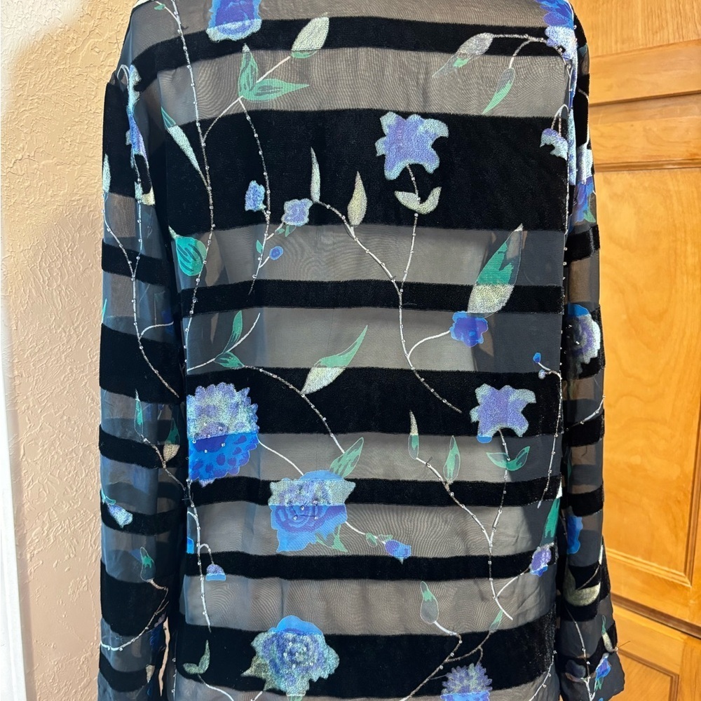 Holiday Party NYPL Collection Floral Velvet Burnout Sheer Blouse Size Small - Picture 2 of 9